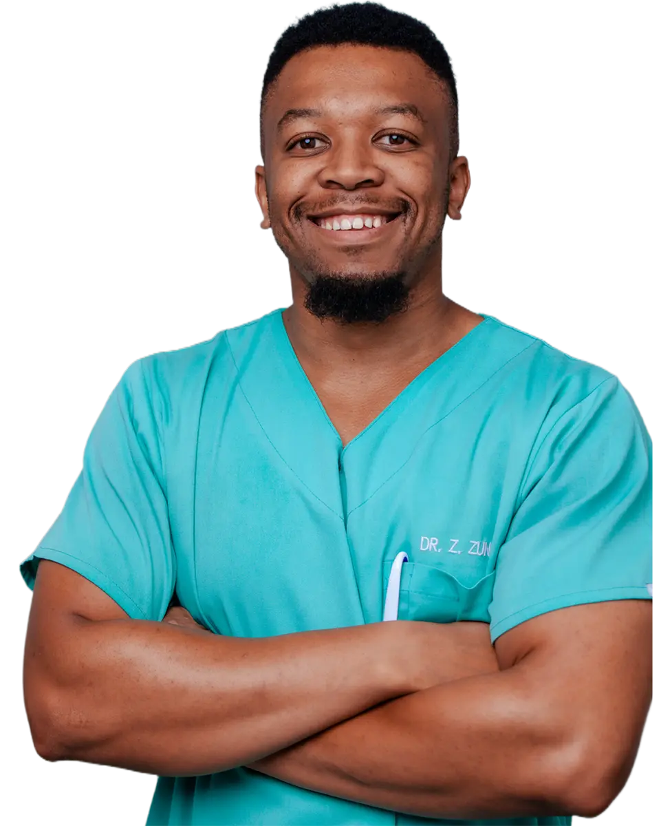 A portrait of Dr Zsazsanov Zungu Smiling