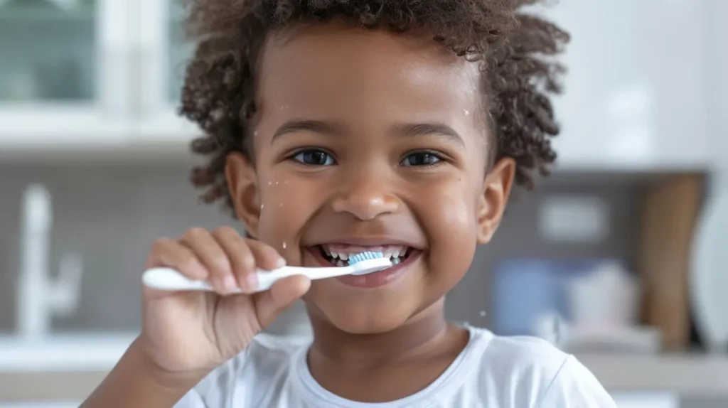 black child brushing teeth