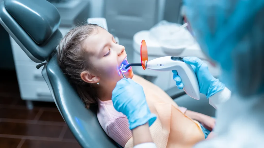 White child at dental checkup