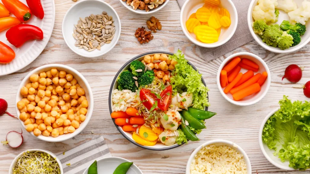 Bowl of vegetables on table